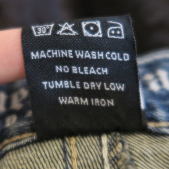 Mens Request Denim Jeans Embroidered 40x32 Leather Detail Back Patch Straight - Picture 14 of 14